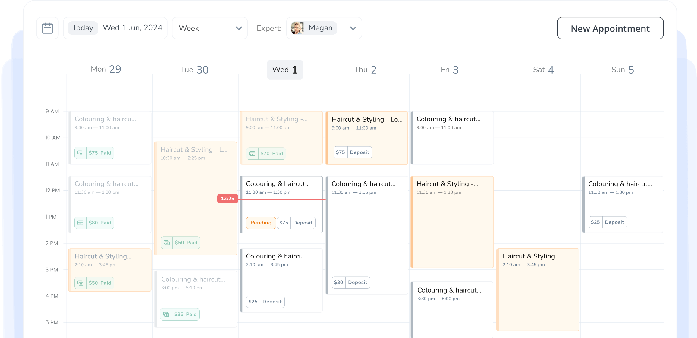 Clean, modern booking calendar interface designed for stylists
